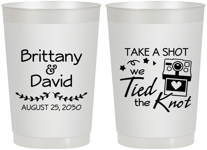Personalized Wedding 22 oz Frosted Cups - Take A Shot We Tied The Knot | 553