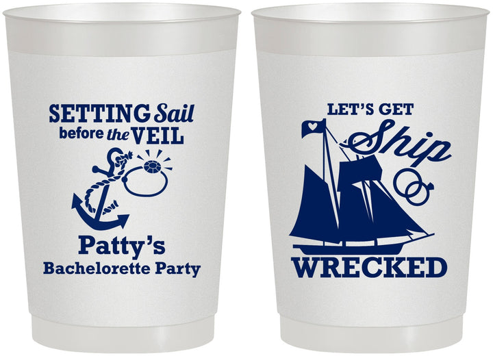 Personalized Bachelorette 22 oz Frosted Cups - Lets Get Ship Wrecked | 60011
