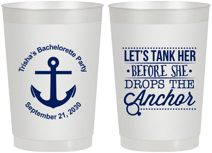 Personalized Bachelorette 22 oz Frosted Cups - Tank Her Drop Anchor | 60026