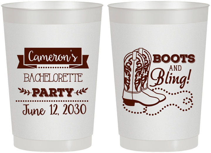 Personalized Bachelorette 22 oz Frosted Cups - Boots And Bling | 60044