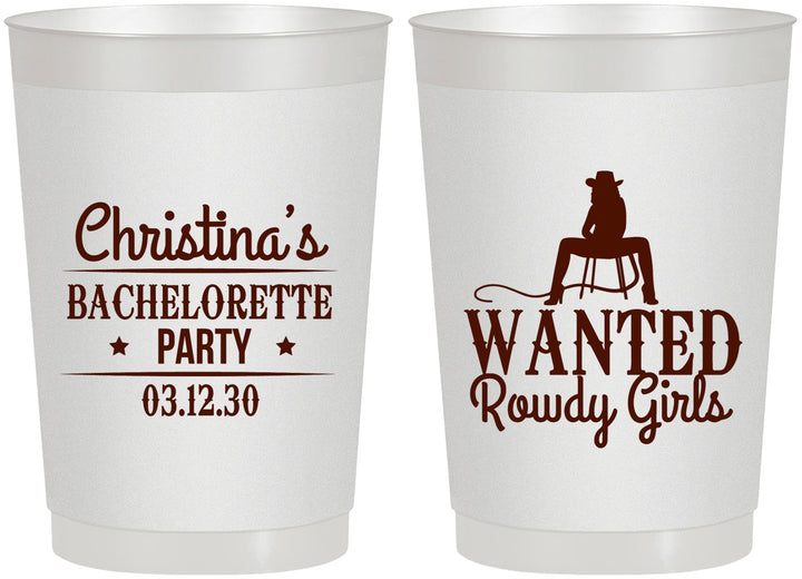 Personalized Bachelorette 22 oz Frosted Cups - Wanted Rowdy Girls | 60049