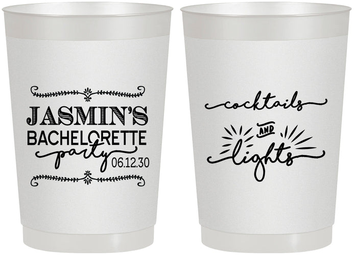 Personalized Bachelorette 22 oz Frosted Cups - Cocktails And Lights | 60065