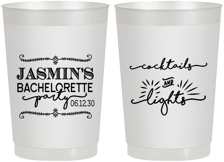 Personalized Bachelorette 22 oz Frosted Cups - Cocktails And Lights | 60065