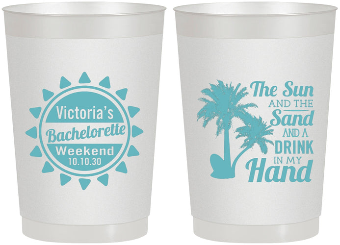 Personalized Bachelorette 22 oz Frosted Cups - Sun Sand Drink Hand | 60114