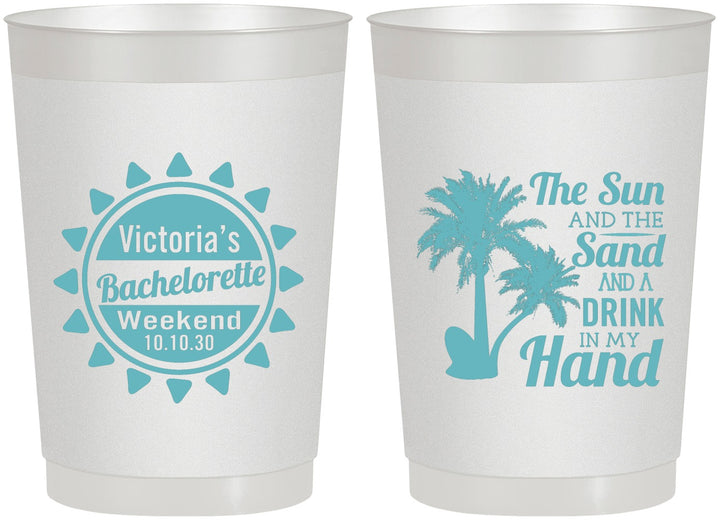 Personalized Bachelorette 22 oz Frosted Cups - Sun Sand Drink Hand | 60114