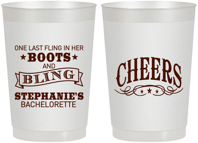 Personalized Bachelorette 22 oz Frosted Cups - Boots And Bling | 60118