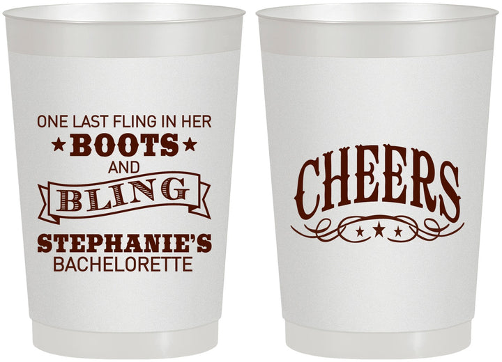 Personalized Bachelorette 22 oz Frosted Cups - Boots And Bling | 60118