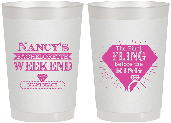 Personalized Bachelorette 22 oz Frosted Cups - Final Fling Before The Ring | 60129
