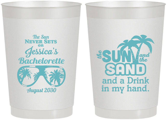 Personalized Bachelorette 22 oz Frosted Cups - Sun Sand Drink Hand | 60134