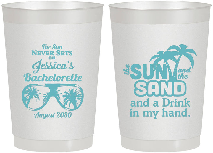 Personalized Bachelorette 22 oz Frosted Cups - Sun Sand Drink Hand | 60134