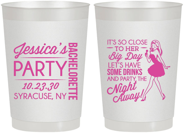 Personalized Bachelorette 22 oz Frosted Cups - Drink The Night Away | 60182