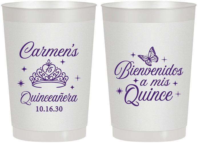 Personalized Quinceanera 22 oz Frosted Cups - Bienvenidos A Mis Quince | 70005