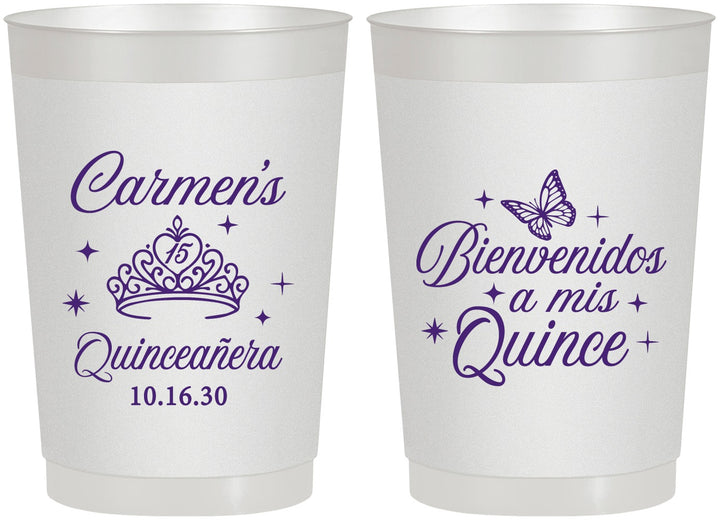 Personalized Quinceanera 22 oz Frosted Cups - Bienvenidos A Mis Quince | 70005