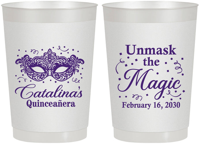 Personalized Quinceanera 22 oz Frosted Cups - Mardi Gras Quince | 70010