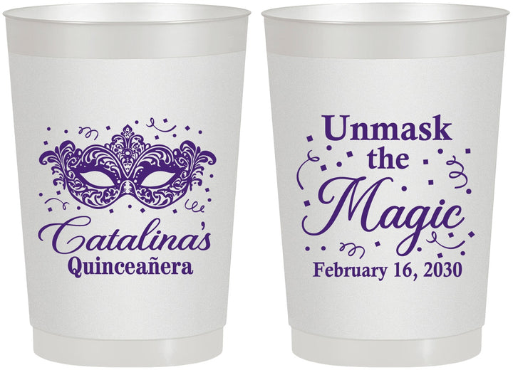 Personalized Quinceanera 22 oz Frosted Cups - Mardi Gras Quince | 70010