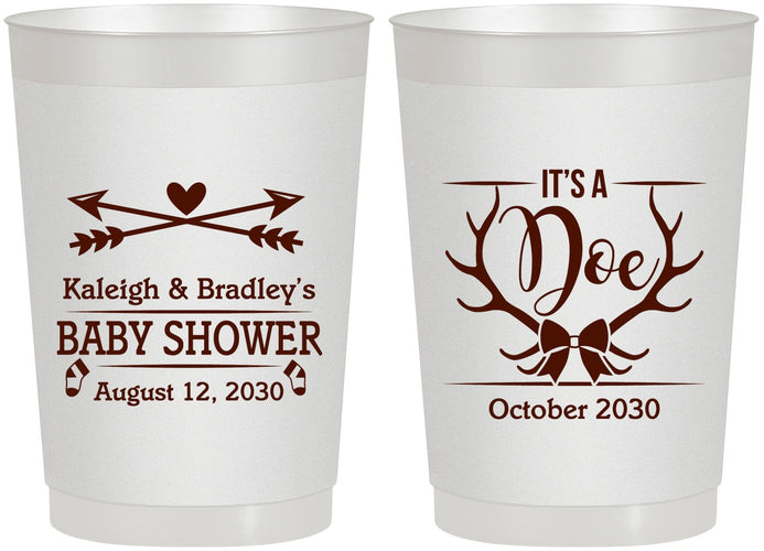 Personalized Baby Shower 22 oz Frosted Cups - It’s A Doe Antler | 90001