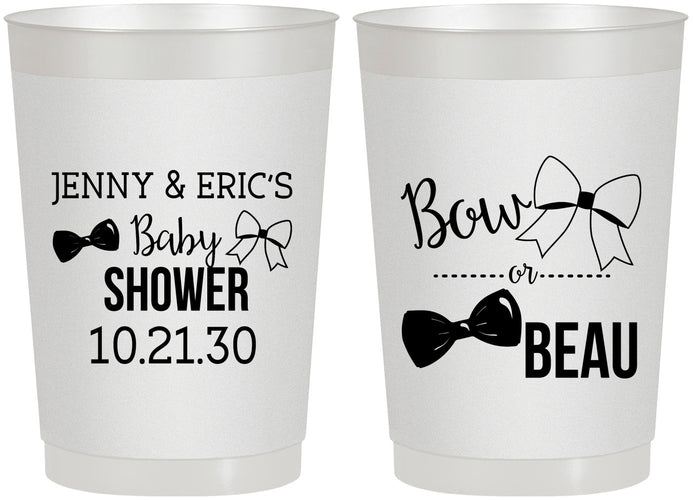 Personalized Baby Shower 22 oz Frosted Cups - Gender Reveal Bow Or Beau | 90004