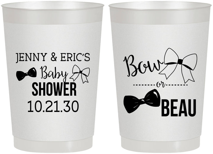 Personalized Baby Shower 22 oz Frosted Cups - Gender Reveal Bow Or Beau | 90004