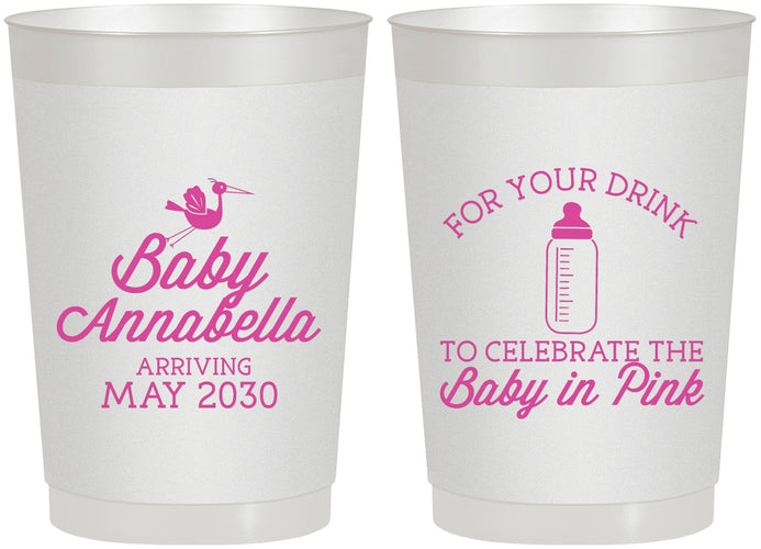 Personalized Baby Shower 22 oz Frosted Cups - Drink Baby In Pink | 90014