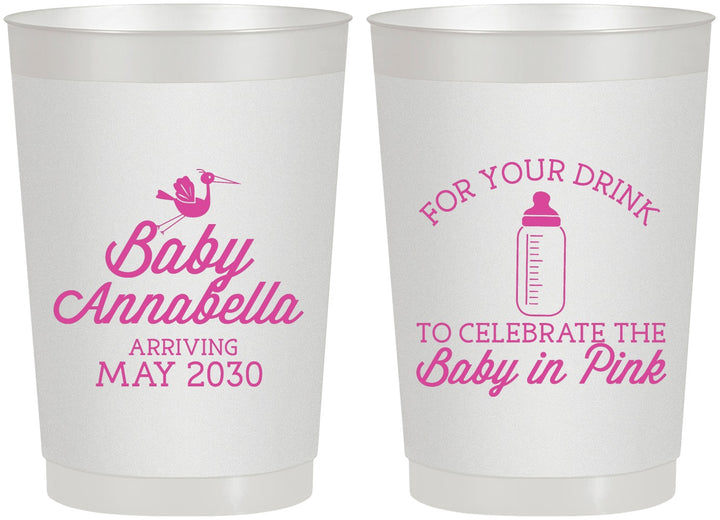 Personalized Baby Shower 22 oz Frosted Cups - Drink Baby In Pink | 90014