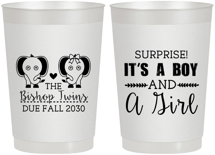 Personalized Baby Shower 22 oz Frosted Cups - Twins Boy And Girl | 90026