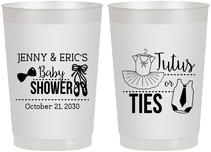 Personalized Baby Shower 22 oz Frosted Cups - Gender Reveal Tutus Or Ties | 90033