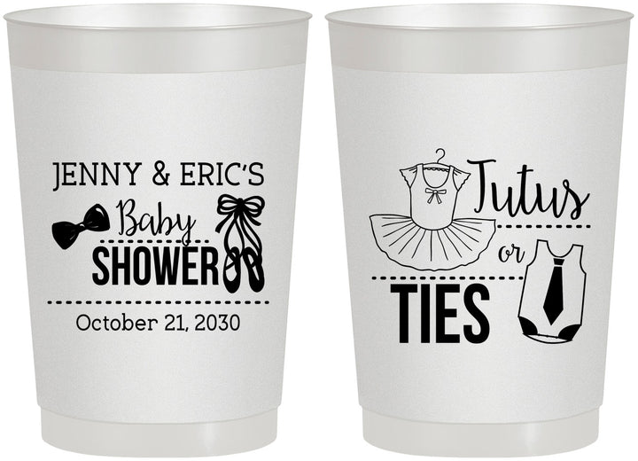 Personalized Baby Shower 22 oz Frosted Cups - Gender Reveal Tutus Or Ties | 90033