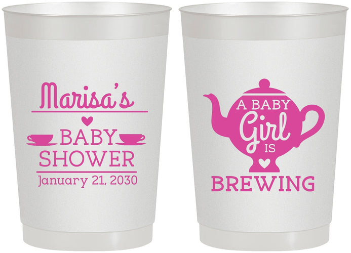 Personalized Baby Shower 22 oz Frosted Cups - Baby Girl Is Brewing | 90034