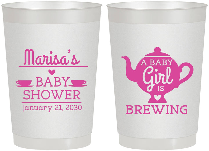 Personalized Baby Shower 22 oz Frosted Cups - Baby Girl Is Brewing | 90034