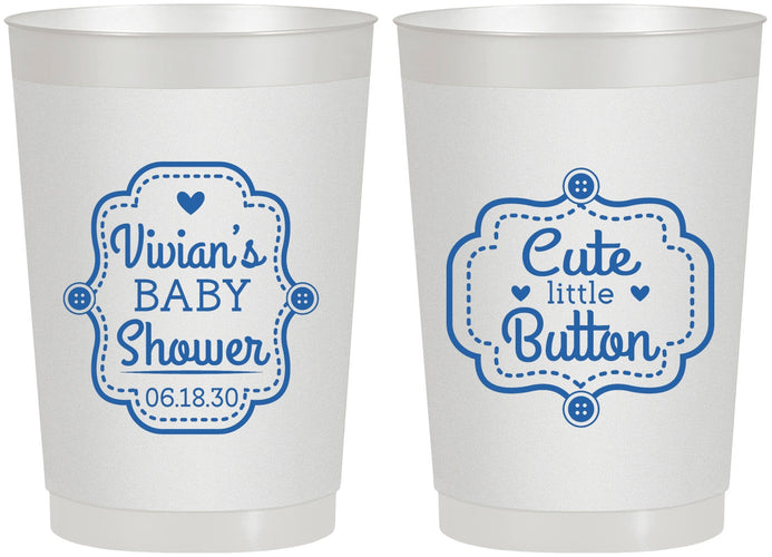 Personalized Baby Shower 22 oz Frosted Cups - Cute Little Button | 90035