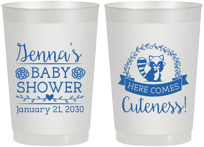 Personalized Baby Shower 22 oz Frosted Cups - Racoon Cuteness | 90037