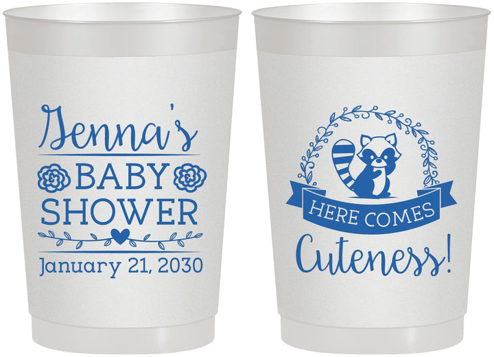 Personalized Baby Shower 22 oz Frosted Cups - Racoon Cuteness | 90037