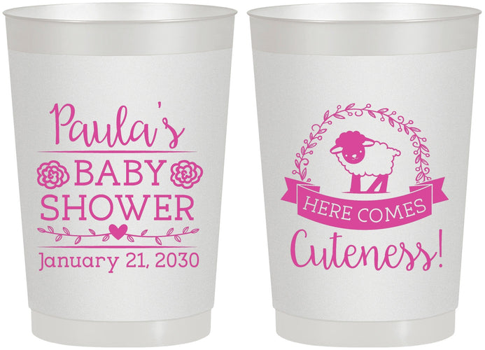 Personalized Baby Shower 22 oz Frosted Cups - Lamb Cuteness | 90038