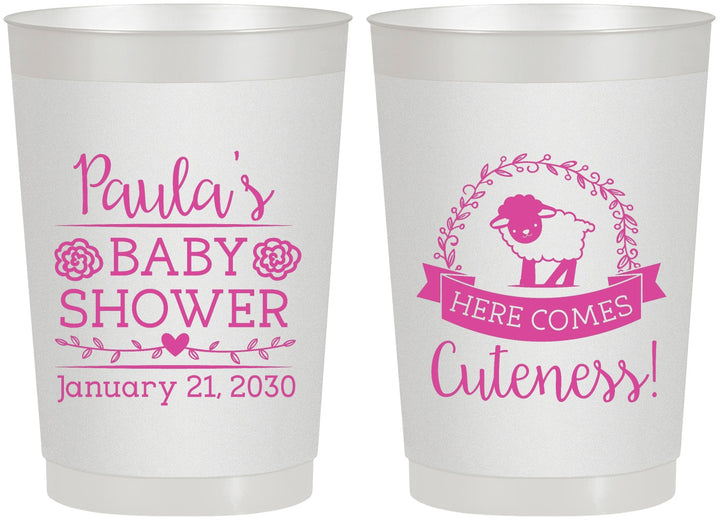 Personalized Baby Shower 22 oz Frosted Cups - Lamb Cuteness | 90038