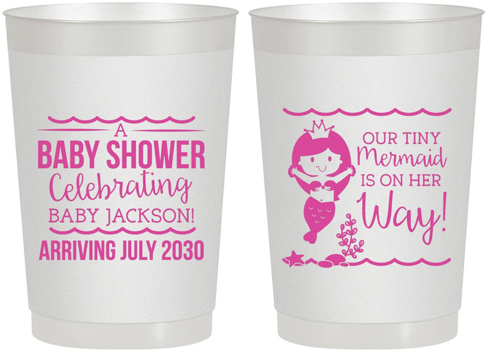 Personalized Baby Shower 22 oz Frosted Cups - Mermaid On Her Way | 90046