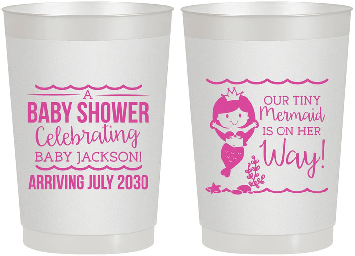 Personalized Baby Shower 22 oz Frosted Cups - Mermaid On Her Way | 90046