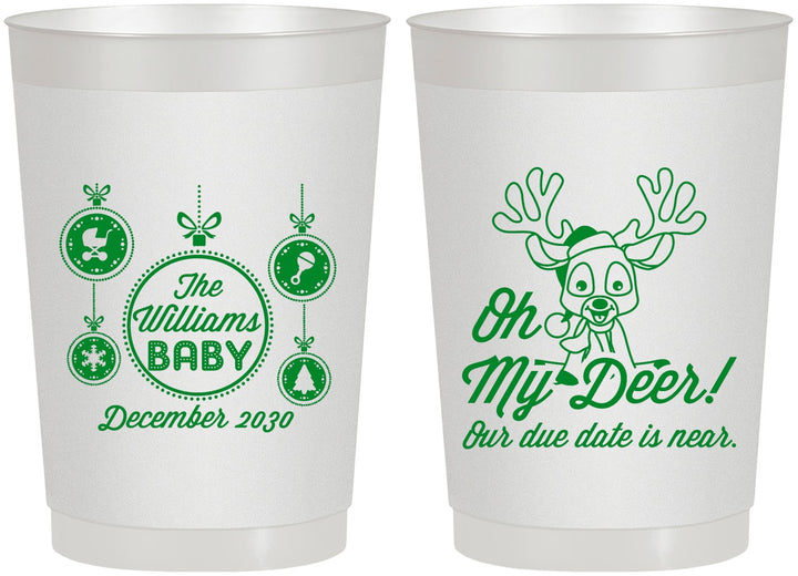 Personalized Baby Shower 22 oz Frosted Cups - Oh My Deer Christmas | 90051