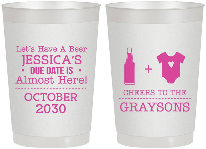 Personalized Baby Shower 22 oz Frosted Cups - Due Date Almost Here | 90052