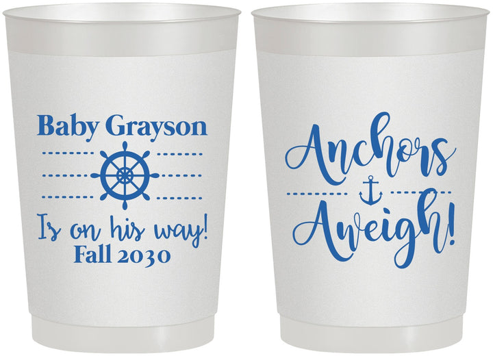 Personalized Baby Shower 22 oz Frosted Cups - Nautical Anchors Aweigh | 90054