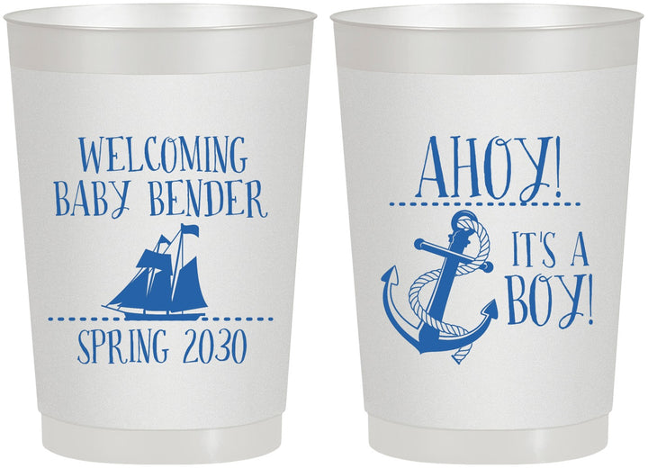 Personalized Baby Shower 22 oz Frosted Cups - Nautical Ahoy It’s A Boy | 90055