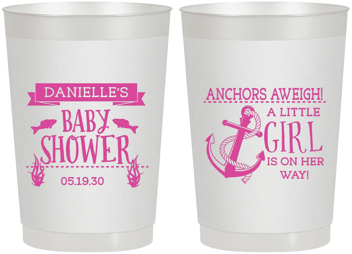 Personalized Baby Shower 22 oz Frosted Cups - Anchors Aweigh Little Girl | 90056