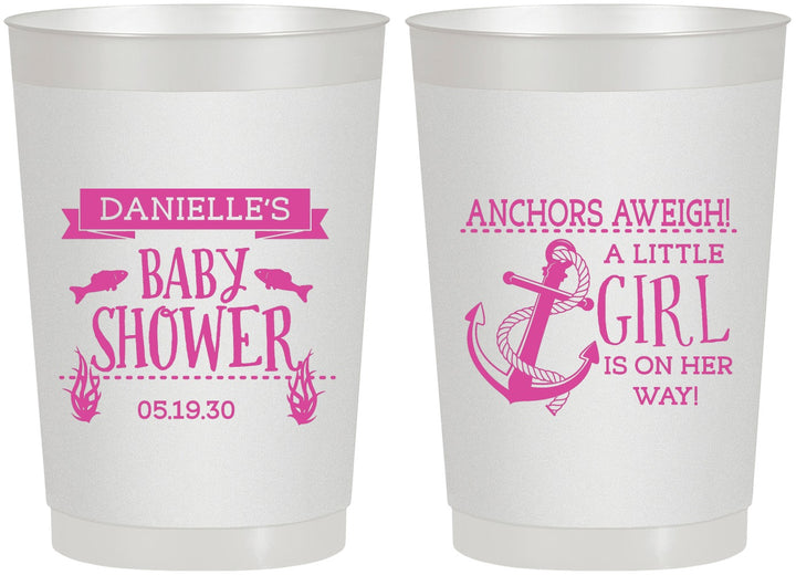 Personalized Baby Shower 22 oz Frosted Cups - Anchors Aweigh Little Girl | 90056