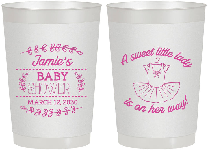 Personalized Baby Shower 22 oz Frosted Cups - Sweet Little Lady | 90061