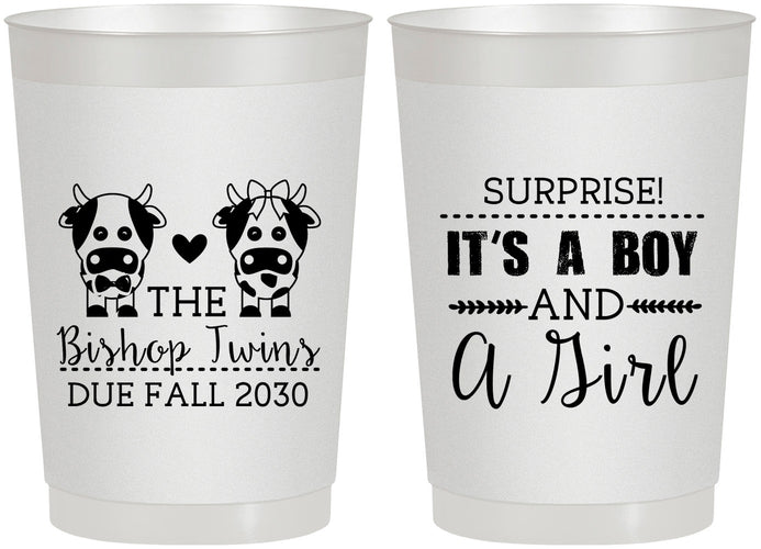 Personalized Baby Shower 22 oz Frosted Cups - Twins Baby Cows | 90067