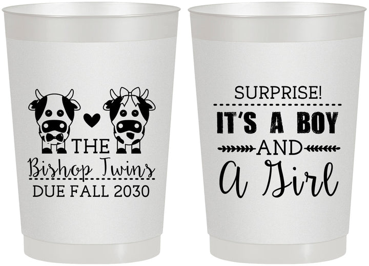 Personalized Baby Shower 22 oz Frosted Cups - Twins Baby Cows | 90067