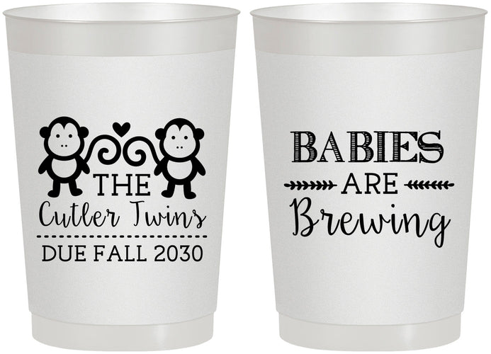 Personalized Baby Shower 22 oz Frosted Cups - Twins Baby Monkeys | 90068