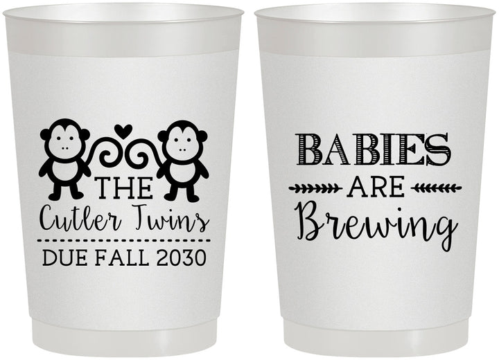 Personalized Baby Shower 22 oz Frosted Cups - Twins Baby Monkeys | 90068