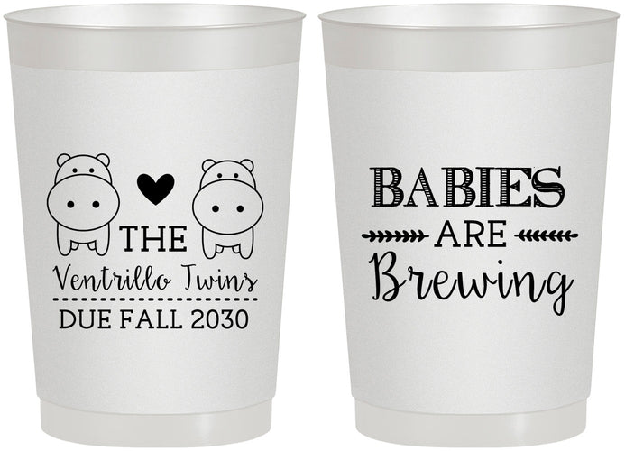 Personalized Baby Shower 22 oz Frosted Cups - Twins Baby Hippos | 90069
