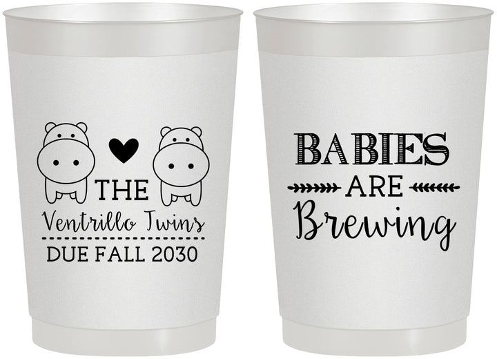 Personalized Baby Shower 22 oz Frosted Cups - Twins Baby Hippos | 90069