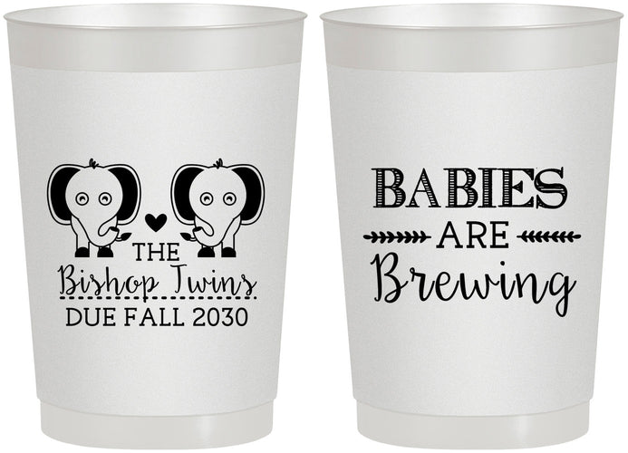 Personalized Baby Shower 22 oz Frosted Cups - Twins Baby Elephant | 90071